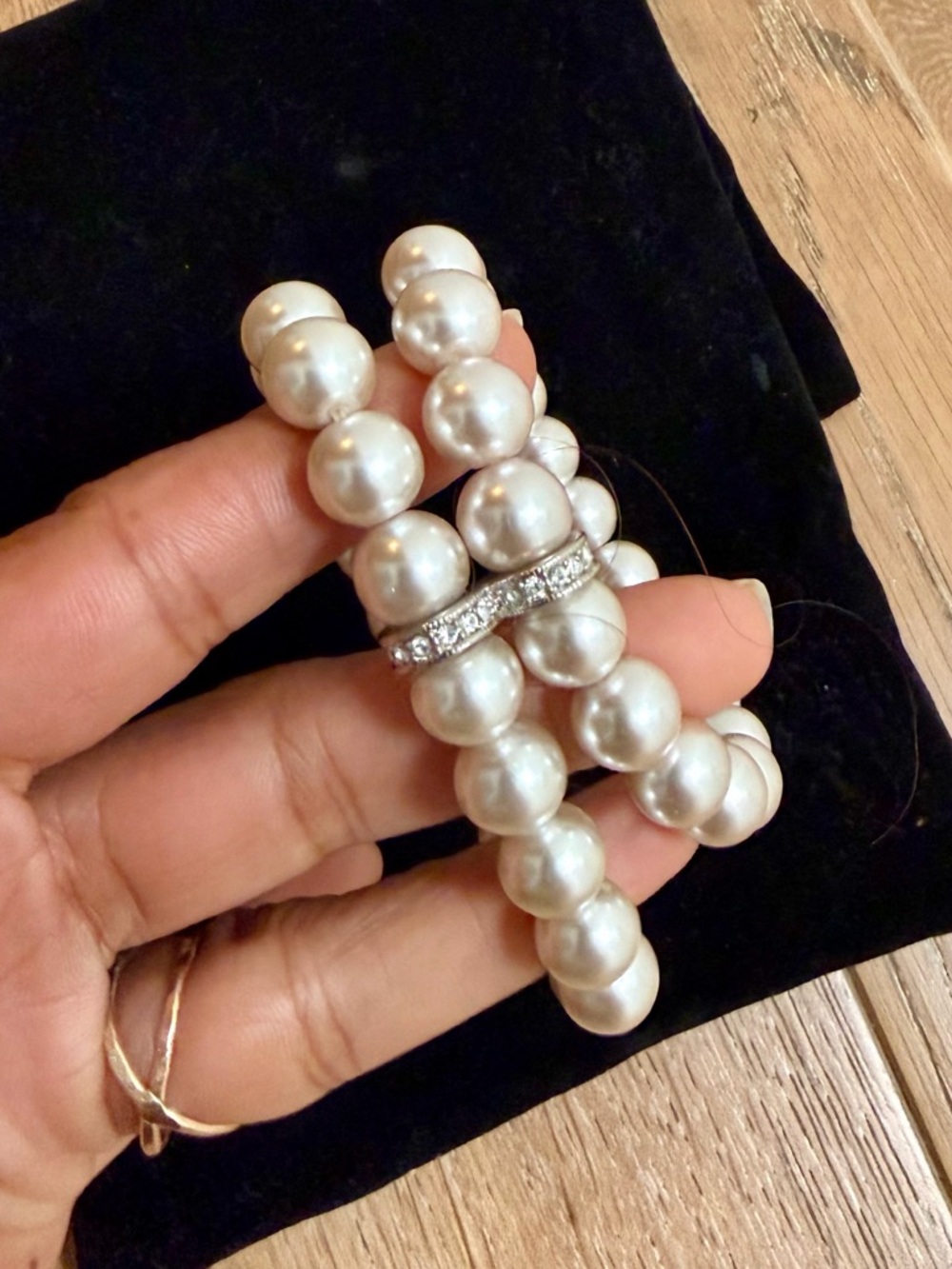 Classic Pearl Double-Strand Bracelet with Crystal Accent - White